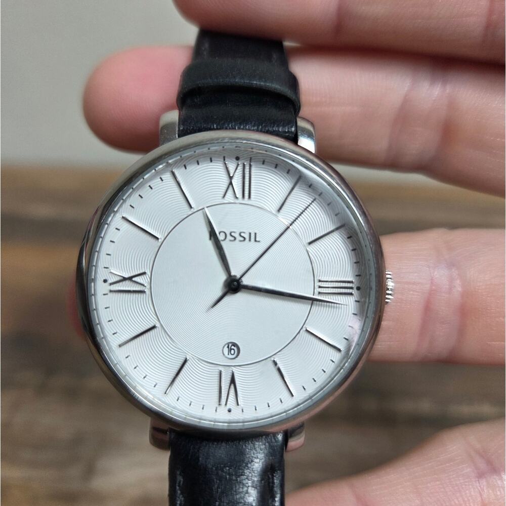 Fossil Woman's Jacqueline Analog Stainless Steel Black Leather Strap
